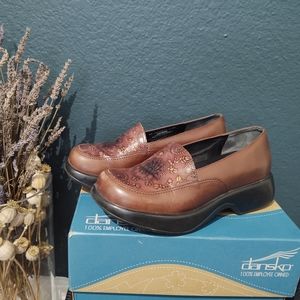 Brown Embossed Leather Dansko Clogs